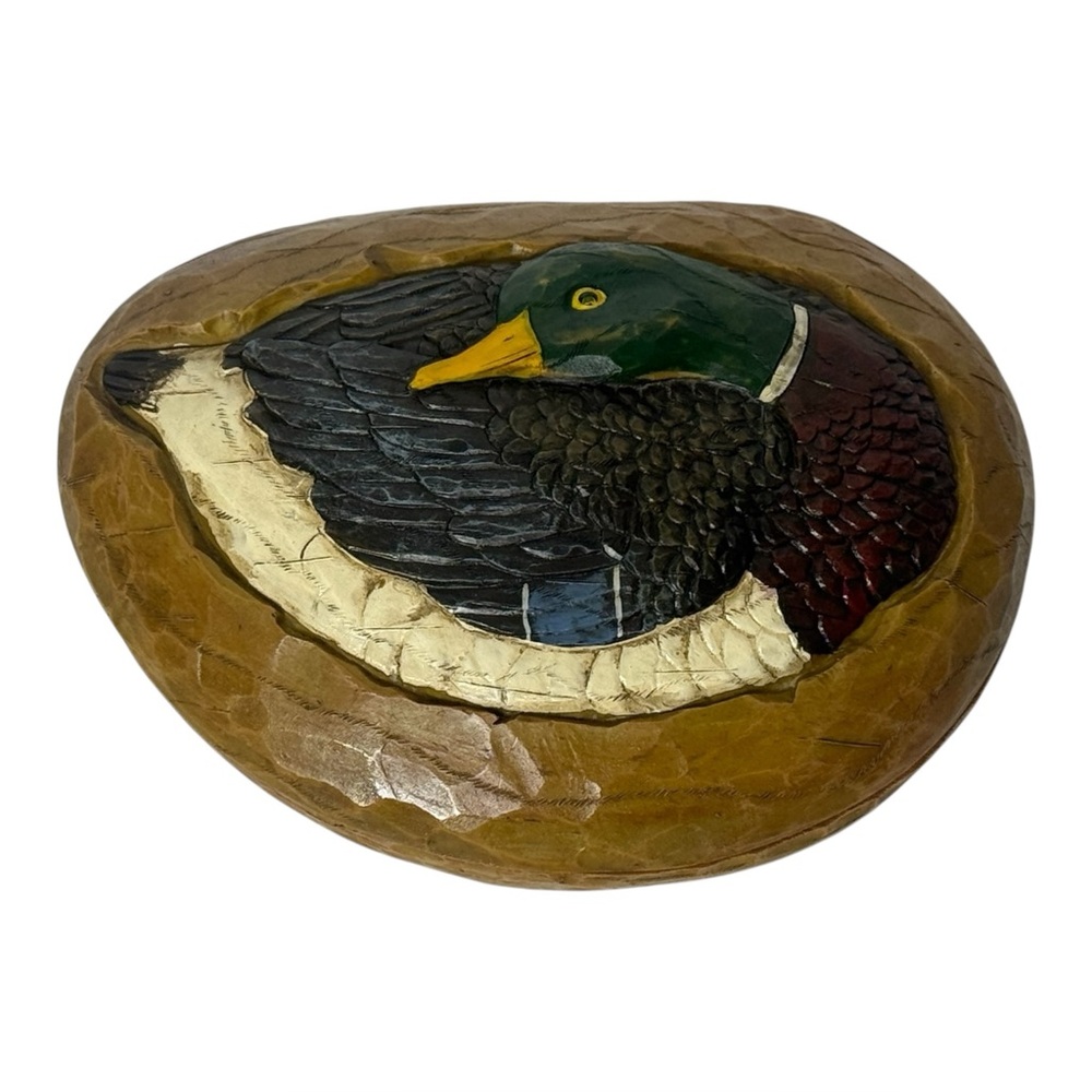 Mallard Duck Carved River Rock Looking Resin Trinket Box 7" x 2"‎ x 5.5"